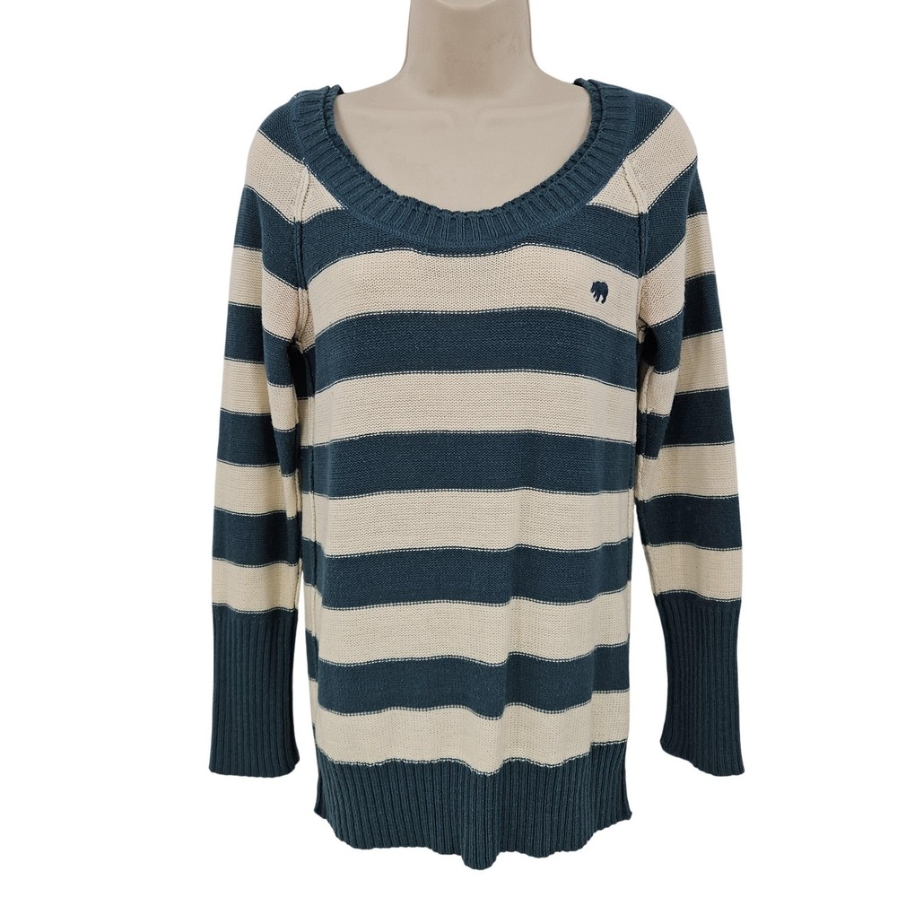 VTG Y2K Energie Sweater Women XL Striped fitted Preppy Elephant Logo 00s
